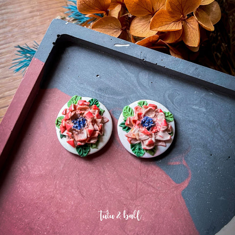 3D Peony Studs (Coral)